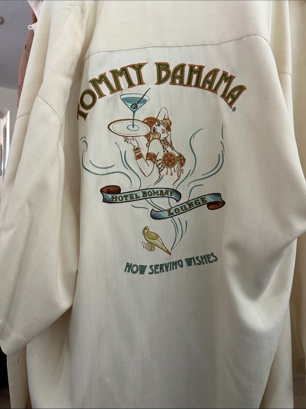 Tommy Bahama Cream Resort Graphic Shirt with Vintage Cocktail Artwork